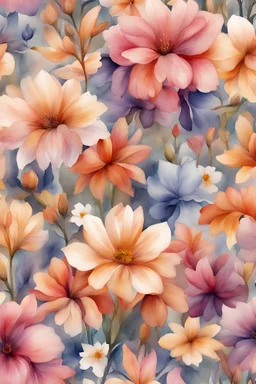 watercolor flowers pattern, photorealistic with warm tones, 8k high resolution
