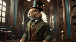 High-end state-of-the-art STEAMPUNK aesthetics flawless smiling cute Honey rabbit professor, supreme cinematic-quality photography, sage green blue and honey brown pure wool clothes, Art Nouveau-visuals,Vintage style with Octane Render 3D technology,hyperrealism photography, (UHD) with high-quality cinematic character render,Insanely detailed close-ups capturing beautiful complexity,Hyperdetailed,Intricate,8K,Hyperrealism craftwork