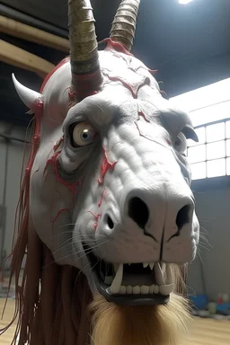 CGI animation look and add a bloody Unicorn horn.