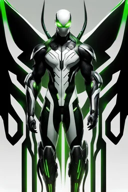 Cyborg symbiote, white color, green color, tendrils, high tech, cyberpunk, biopunk, membrane wings, carbon fiber, cyber tentacles, and the other two.