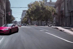 A Tesla 'Model Y' is drifting at high speeds, on the streets of San Francisco. (CINEMATIC, WIDE ANGLE LENS, PHOTO REAL)