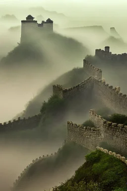 Great wall China in the misty morning