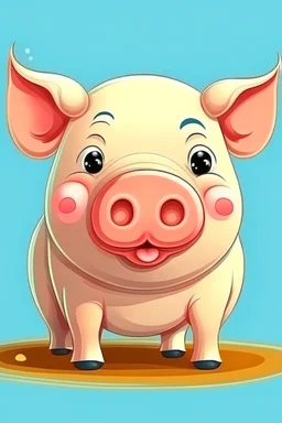 sweet illustration of a pig, in a cartoon style