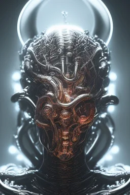 evil craps with crown, alien, brutal face, tron, head, burn eyes, 8k, finely detailed, dark light, photo realistic, hr giger, cyberpunk