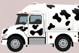 side view of a white fuel truck with black cow spots, illustration
