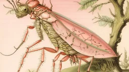 A light pink arcane elemental locust painted by Albrecht Durer