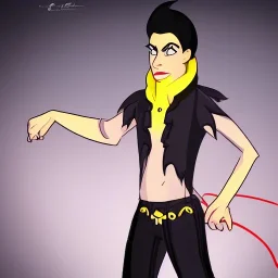 D&d OC animation flamboyant male black American vampire yellow eyes with black hair with a slick ponytail