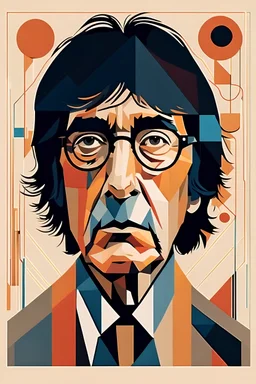 a highly detailed, abstract flat geometric portrait illustration of Bill Wyman in the minimalist style of Willi Baumeister, Federico Babina and Petros Afshar, sharply detailed and finely lined, in vibrant natural colors