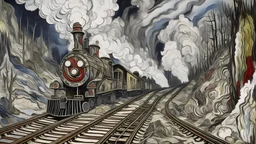 A railway covered in smoke painted by Jean Dubuffet