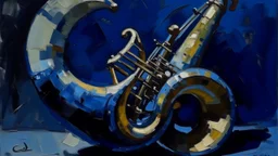 A dark blue water French horn painted by Paul Cézanne