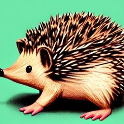 hedgehog, cute, brown body, humanoid body, arms, legs, cute face, cartoon, soviet cartoon, standing straight, belly,