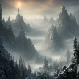 lord of the ring, biggest dark fortress, in the morning, 8k, finely detailed, photo realistic