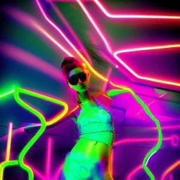 A 1990s or early 2000s magazine party photoshoot. Neon blob, metallic spikes, ethereal. Extremely detailed, HD photography, high quality, stylized, dramatic, high contrast, high exposure.