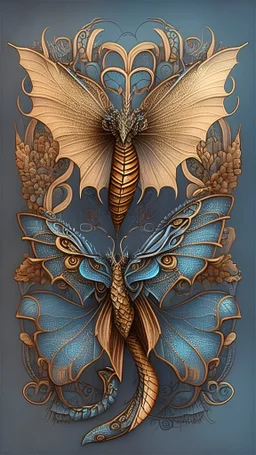 beautiful butterfly dragon, slavic ornament on the wings, illustrations
