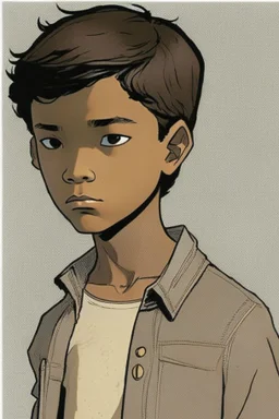 Appearance: Ari has a mixed-race skin tone with a light brown complexion. He has dark hair in a page boy haircut, and his hair length could be somewhere in-between long and short. His face is thin with high cheekbones and dark eyes that are often full of emotion. He stands at around 5 feet 7 inches tall, with a lean build that suggests he doesn't engage in a lot of physical activity.