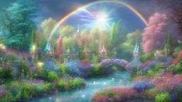 verybeautiful-magical-garden-of-the-angelic-kingdom-blue-and-pink-plants-and-trees-small-river-sunshine-flowers-haze-thumb-rainbow-ufo-bright-colors-light flowers