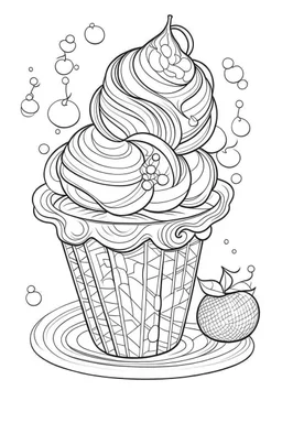 outline art for Ice Cream coloring pages with sitch, white background, Sketch style, full body, only use outline, dementia patients style, clean line art, white background, no shadows and clear and well outlined.