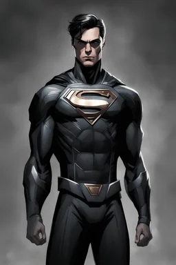 Kryptonian, black suit, young, tall and strong