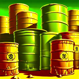 90's TCG fantasy artwork art of radioactive waste barrels