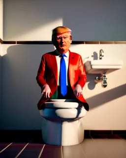 Donald Trump sitting in toilet scene, without pants, realistic image, hooper style, casual, concept art, smooth, unreal engine 5, god lights, ray tracing, RTX, lumen lighting, ultra detail, volumetric lighting, 3d.