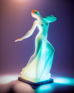 translucent glass alabaster sculpture, backlight, an Art Nouveau dancer statue, very emotional, welcoming, love, luminescence, sculpture, photograph, studio lighting, product photography, figurine, unreal engine, cryengine, ambient occlusion