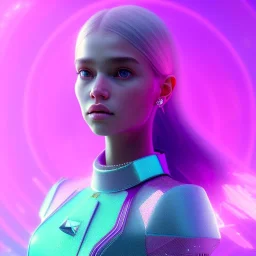 A portrait of a crystalised girl, atmospheric, realistic, unreal engine, cinematic lighting, octane render, tranent, pink turquoise light