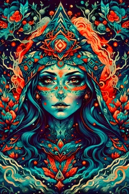 create an abstract impressionist, ethereal, darkly magical lithographic print illustration of an epic female Andalusian sorceress with highly detailed and deeply cut facial features