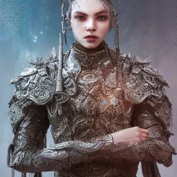 Insanely detailed photograph of an “portrait of Echo Knight ” with intricate chainmail, intricate embroidered cape, handsomely clear face and hyperdetailed painting by Ismail Inceoglu Huang Guangjian and Dan Witz CGSociety ZBrush Central fantasy art album cover art,8K, hdr, romantic, mysterious, ominous, sword, jewelry, motivated