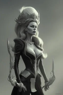 Brigitte Bardot as evil queen in black leather, leather, busty, cleavage, angry, stern look. character design by cory loftis, fenghua zhong, ryohei hase, ismail inceoglu and ruan jia. unreal engine 5, artistic lighting, highly detailed, photorealistic, fantasy.