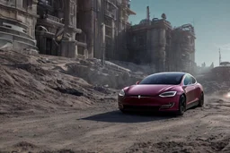 A Tesla 'Model S' is racing at top speed, within the trench of the Death Star. (CINEMATIC, WIDE ANGLE LENS, PHOTO REAL)