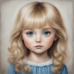 blond Little girl , in the style of Margaret Keane, she is re
