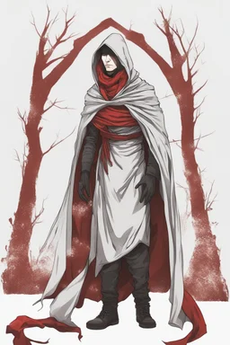 young man wearing red scarf and hood dark fantasy