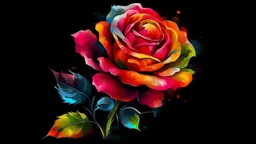 a painting of arose flower on a black background, a digital painting, by Jason Benjamin, shutterstock, colorful vector illustration, mixed media style illustration, epic full color illustration, mascot illustration