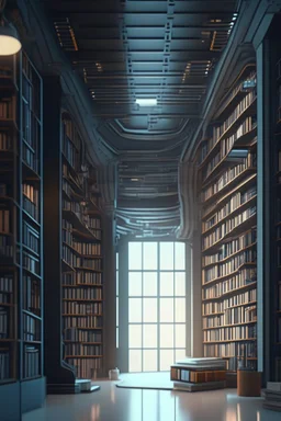 A modern library. Robotic book delivery, everything is automated. Cutting-edge library interior design. Everything is drawn in detail, in high resolution. 8k