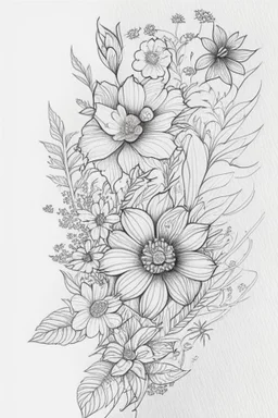 line tattoo design, flowers in a cirkel, detailed