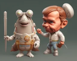 tiny cute {Arnold Schwarzenegger} toy, standing character, soft smooth lighting, soft pastel colors, skottie young, 3d blender render, polycount, modular constructivism, pop surrealism, physically based rendering, square image, evil ,