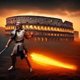 gladiator, kolloseum, menschenmenge, jubeln, epic, shiny, dust, landscape, fire, 8k, extremly detailed, dark, sea, caesar,