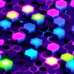 neuro cube hexagon with neon light abstrac