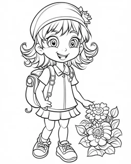 school cartoons coloring pages , no black color, no no flower, b/w outline art for kids coloring book page, Kids coloring pages, full white, kids style, white background, whole body, Sketch style, full body (((((white background))))), only use the outline., cartoon style, line art, coloring book, clean line art, white background, Sketch style