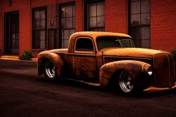 pristine flathead ratrod parked in front of an old house, medium shot, pixar style, sharp, very detailed, city, police station, atmospheric,night lighting,rainy, realistic, unity engine, cinematic lighting, octane render.