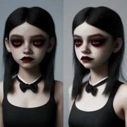 Female Jenna ortega black dress,soft goth libstick, wednesday addams make up, dramatic lighting, highly detailed, volumetric lighting, unreal engine, 8k