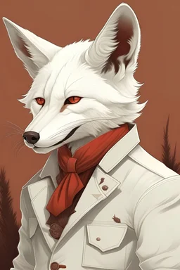 A human-like white fox in the style of Red Dead Redemption 2