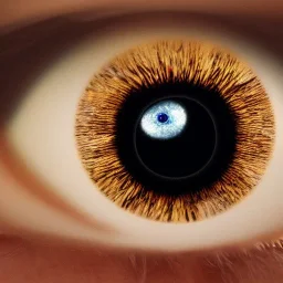 Photorealistic cyborg eye with the iris as a galaxy and the pupil as a black hole.