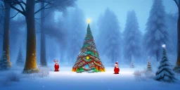 snowy forest, snowing, winter, Christmas elf's, magic