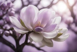 Half Tree Magnolia Flower Purple Light Translucent Layered Close-up Clear Distant Blur Poetic Photography Flat View Realistic 8K HD