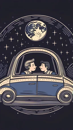 A moon and a star in their car holding hands in the best of times .