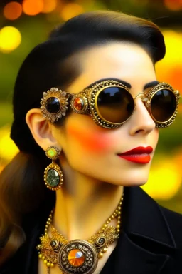 Beautiful of Dutch girl wearing sunglasses with Medieval brooch jewelry., Brooch, gold brooch and daimond, brooches for multiway dresses, decorative jewelry, designed to be attached to garments, decorated with enamel or with gemstones, The best brooch jewelry designs, wildlife as gold brooch design, modern brooches