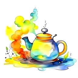 Watercolor Cartoon, boiling water in the kettle.