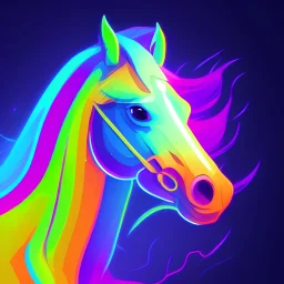 Colorful horse vector, neon colors, full body, vibrant, 2d, 3/4 angle