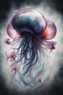 watercolor black style, mystical, transparent, format, jellyfish phoenix head, nautilus, orchid, betta fish, bio luminiscent creatures, octane render, very coherent symmetrical artwork. cinematic, hyper realism, high detail, octane render, cursed photo editon, concept art, cursed photo portraitl, Trending on Artstation, {creative commons}, fanart, AIart, {Woolitize}, by Charlie Bowater, Illustration, Color Grading, Filmic, Nikon D750, Brenizer Method, Side-View, Perspective, Dep